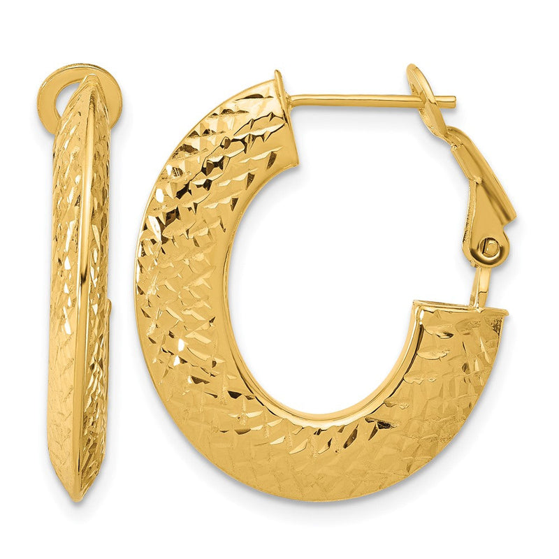 14K Gelbgold Poliert und Diamantiert Messer Kante Omega Rückseite Creolen
