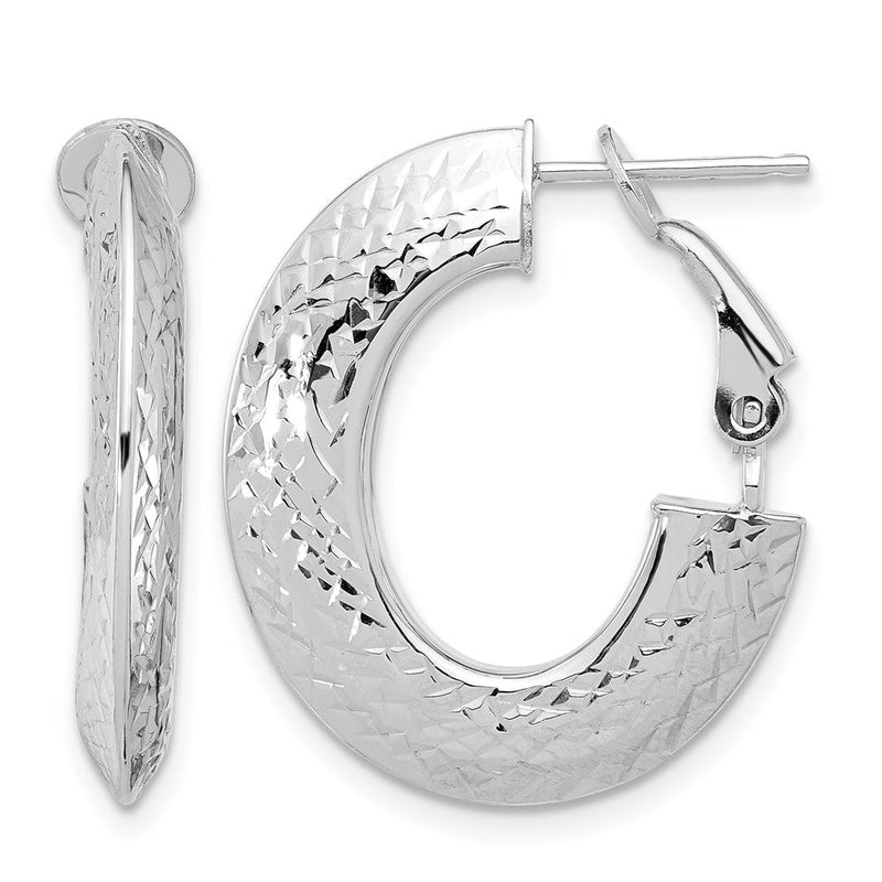 14K Gelb & Rhodium mit Weiß Beschichtung Poliert und Diamantiert Omega Rückseite Creolen