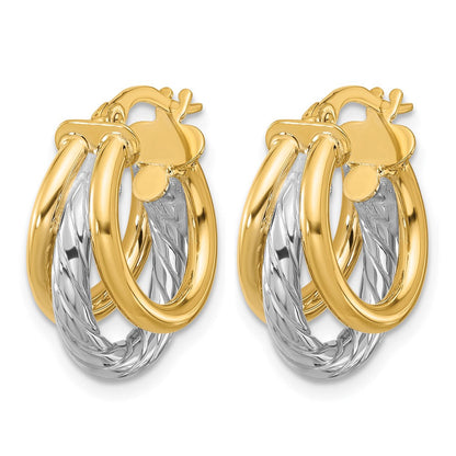 14K Gelb & Rhodium Poliert Dreifach Creolen