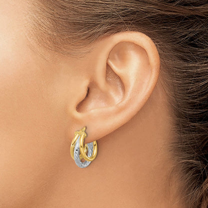 14K Gelb & Rhodium Poliert Dreifach Creolen
