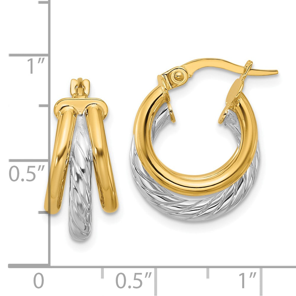 14K Gelb & Rhodium Poliert Dreifach Creolen