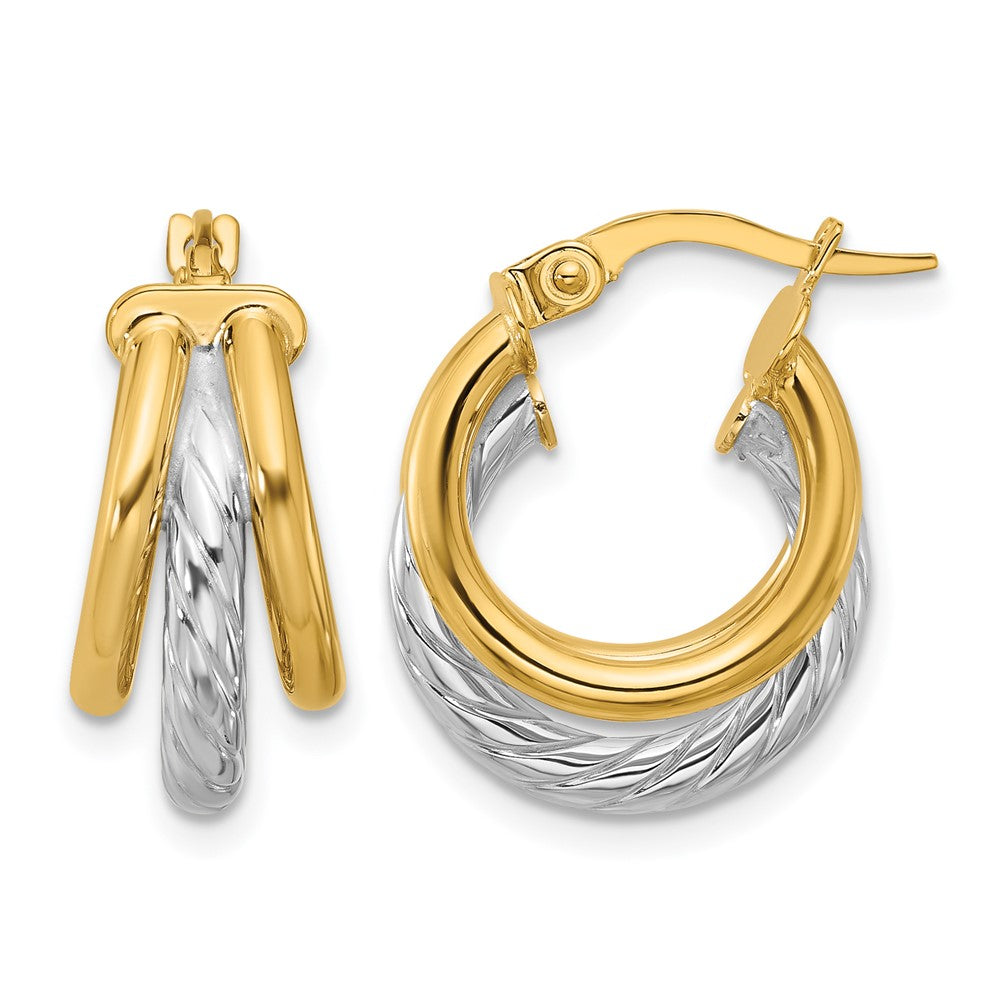 14K Gelb & Rhodium Poliert Dreifach Creolen