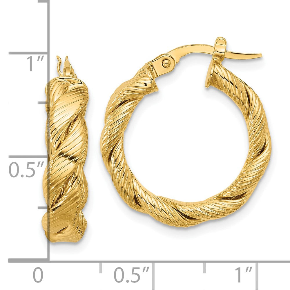 14K Gelbgold Poliert und Strukturiert Gedreht Creolen
