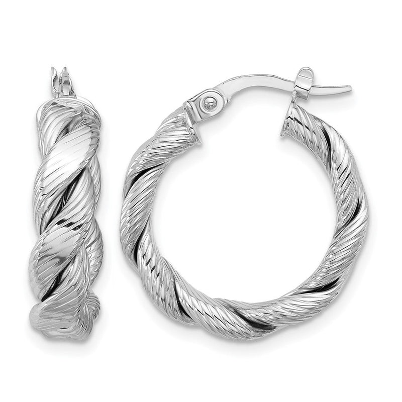 14K Gelb & Rhodium mit Weiß Beschichtung Poliert und Strukturiert Gedreht Creolen