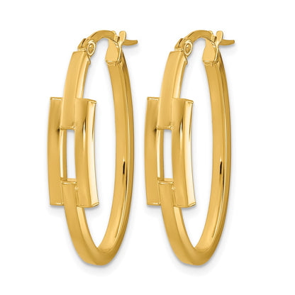 14K Gelbgold Poliert Oval Quadratisch Röhre Creolen