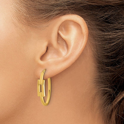 14K Gelbgold Poliert Oval Quadratisch Röhre Creolen