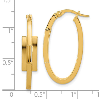 14K Gelbgold Poliert Oval Quadratisch Röhre Creolen