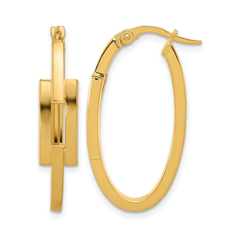 14K Gelbgold Poliert Oval Quadratisch Röhre Creolen