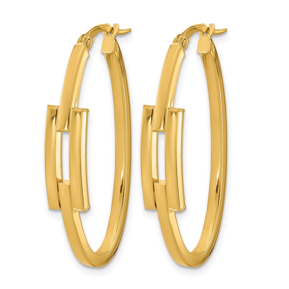 14K Gelbgold Poliert Oval Quadratisch Röhre Creolen