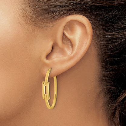14K Gelbgold Poliert Oval Quadratisch Röhre Creolen