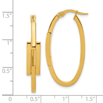 14K Gelbgold Poliert Oval Quadratisch Röhre Creolen