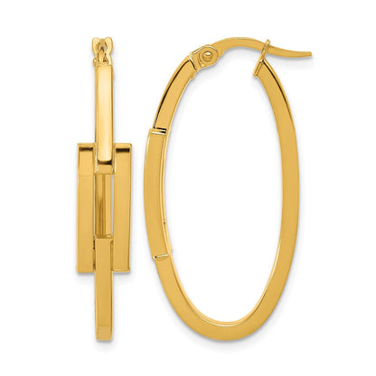 14K Gelbgold Poliert Oval Quadratisch Röhre Creolen