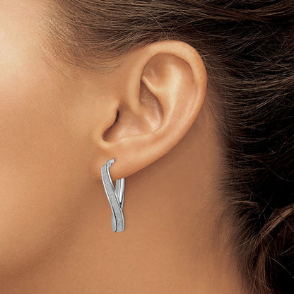 14K Weißgold Poliert Glimmer Infused Oval Creolen