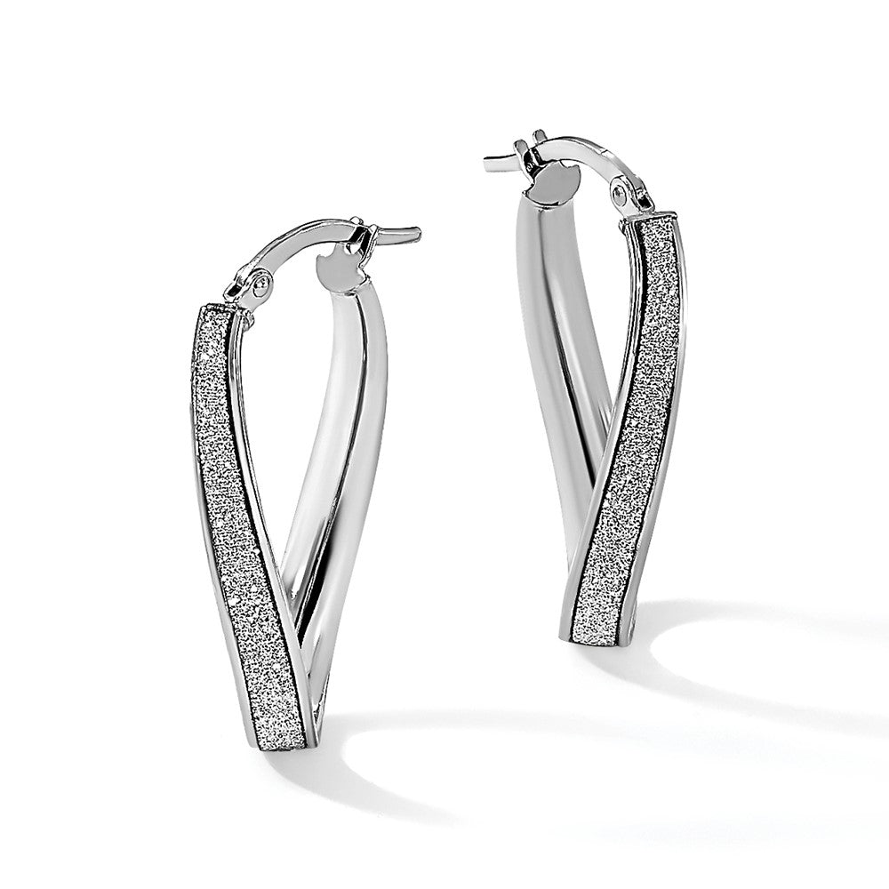 14K Weißgold Poliert Glimmer Infused Oval Creolen