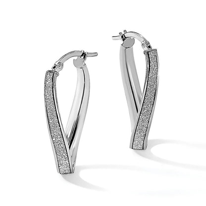 14K Weißgold Poliert Glimmer Infused Oval Creolen