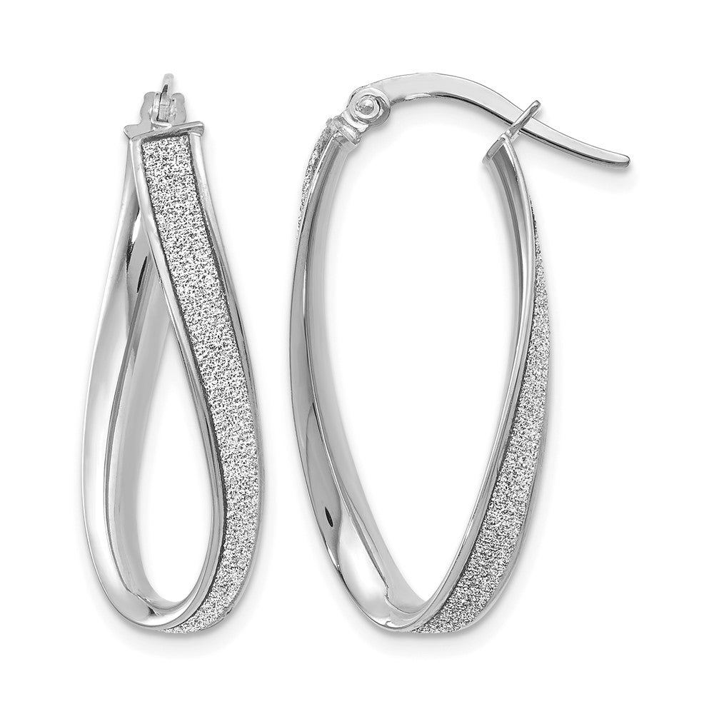 14K Weißgold Poliert Glimmer Infused Oval Creolen