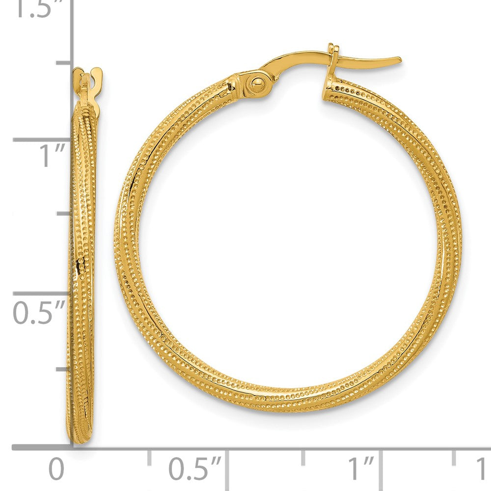 14K Gelbgold Poliert und Strukturiert Gedreht Röhre Creolen