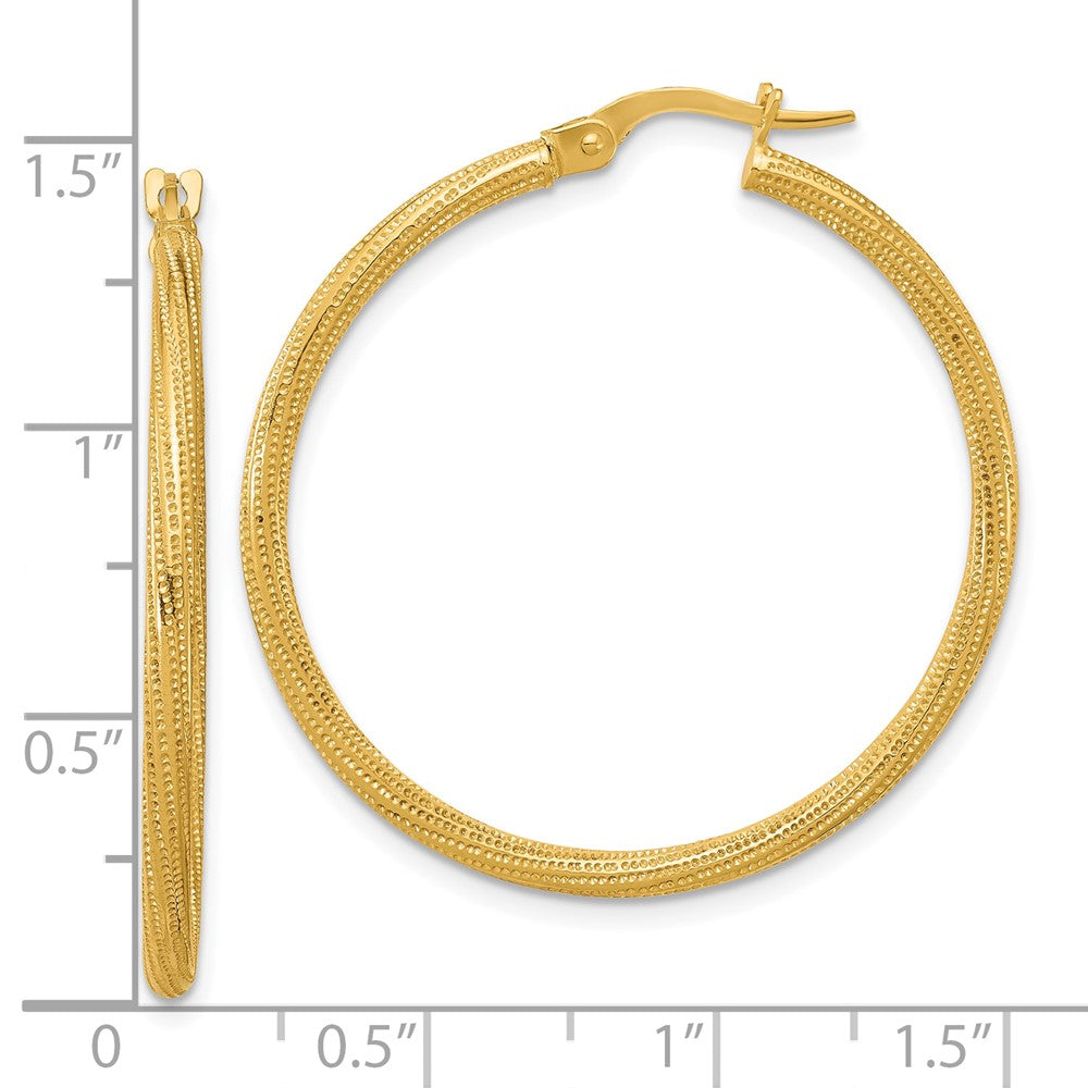 14K Gelbgold Poliert und Strukturiert Gedreht Röhre Creolen