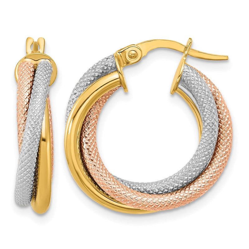 14K Gelb & Rhodium mit Weiß und Roségold Beschichtung Gedreht Röhre Creolen