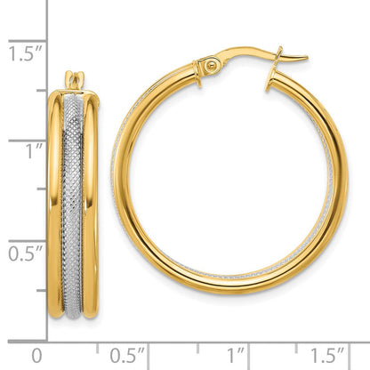 14K Gelb & Rhodium Weiß Poliert und Strukturiert Dreifach Creolen