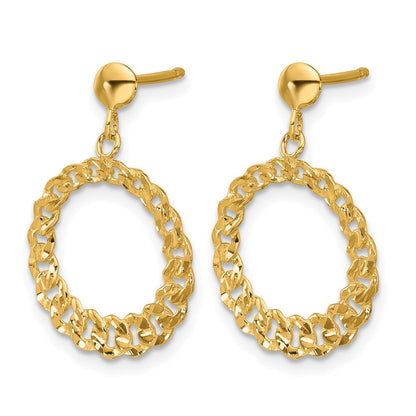 14K Gelbgold Poliert und Diamantiert Kreise Hängend Ohrstecker
