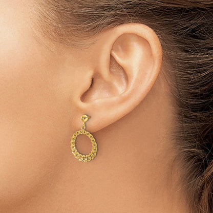 14K Gelbgold Poliert und Diamantiert Kreise Hängend Ohrstecker