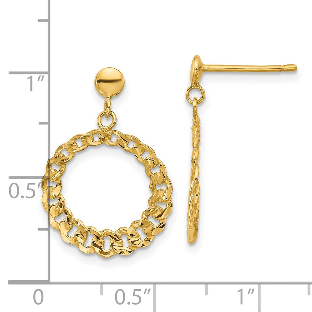 14K Gelbgold Poliert und Diamantiert Kreise Hängend Ohrstecker