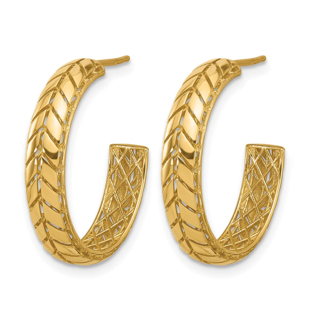 14K Gelbgold Poliert Design J Creole Gemustert Ohrringe