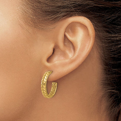 14K Gelbgold Poliert Design J Creole Gemustert Ohrringe