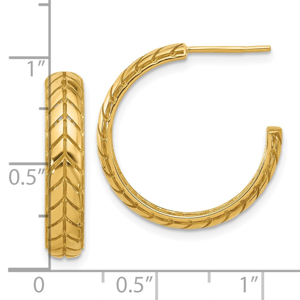 14K Gelbgold Poliert Design J Creole Gemustert Ohrringe