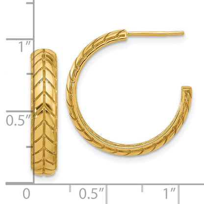 14K Gelbgold Poliert Design J Creole Gemustert Ohrringe