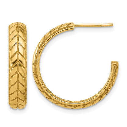 14K Gelbgold Poliert Design J Creole Gemustert Ohrringe