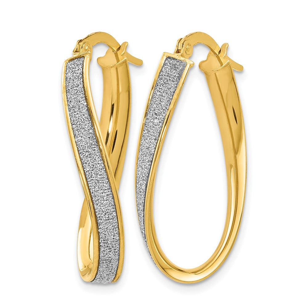 14K Gelbgold Poliert Glimmer Infused Oval Gedreht Creolen