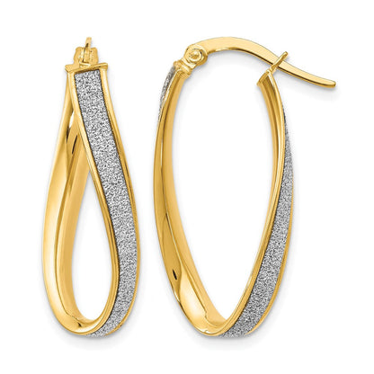 14K Gelbgold Poliert Glimmer Infused Oval Gedreht Creolen