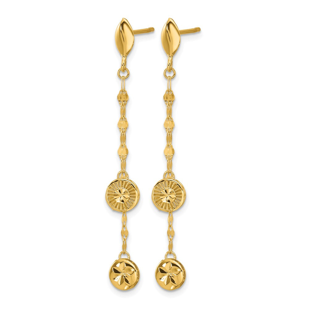 14K Gelbgold Poliert und Diamantiert Plättchen Hängend Ohrstecker