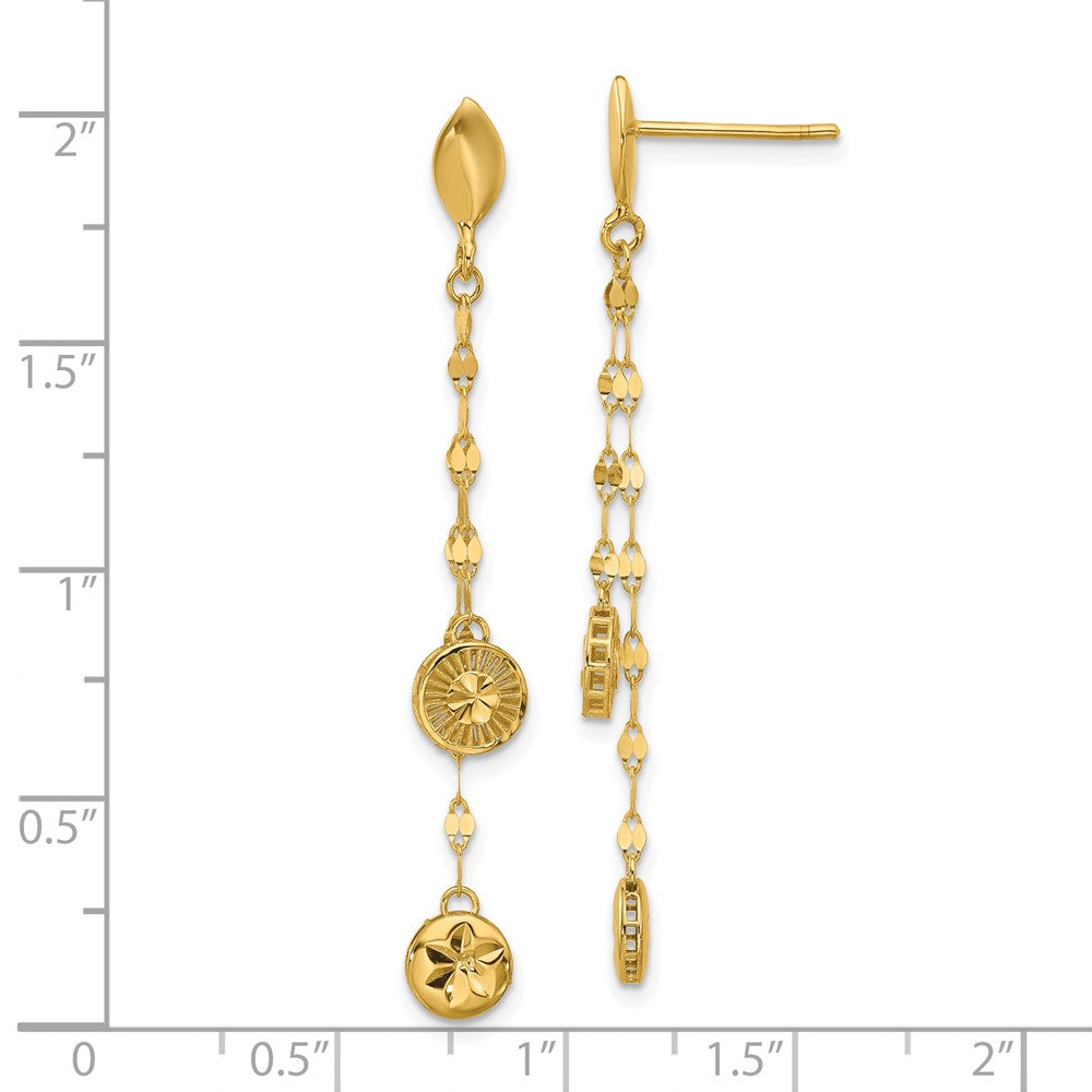 14K Gelbgold Poliert und Diamantiert Plättchen Hängend Ohrstecker