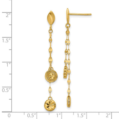 14K Gelbgold Poliert und Diamantiert Plättchen Hängend Ohrstecker