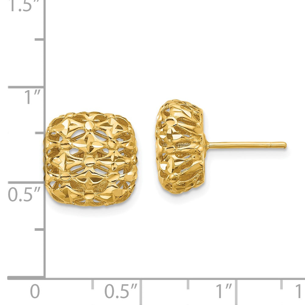 14K Gelbgold Poliert Gewölbt Quadratisch Ohrstecker