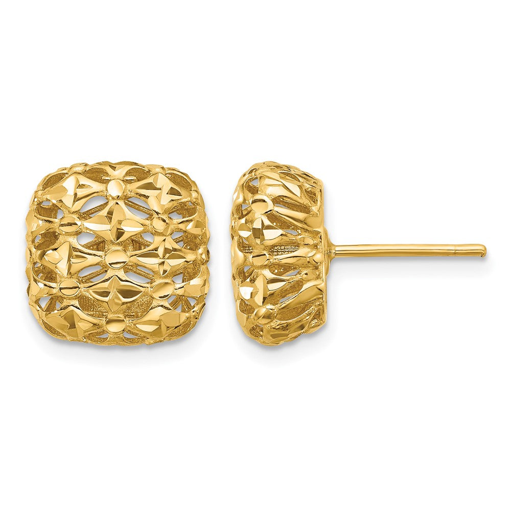 14K Gelbgold Poliert Gewölbt Quadratisch Ohrstecker