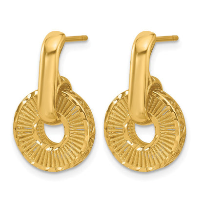 14K Gelbgold Poliert und Diamantiert Hängend Ohrstecker