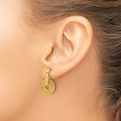 14K Gelbgold Poliert und Diamantiert Hängend Ohrstecker