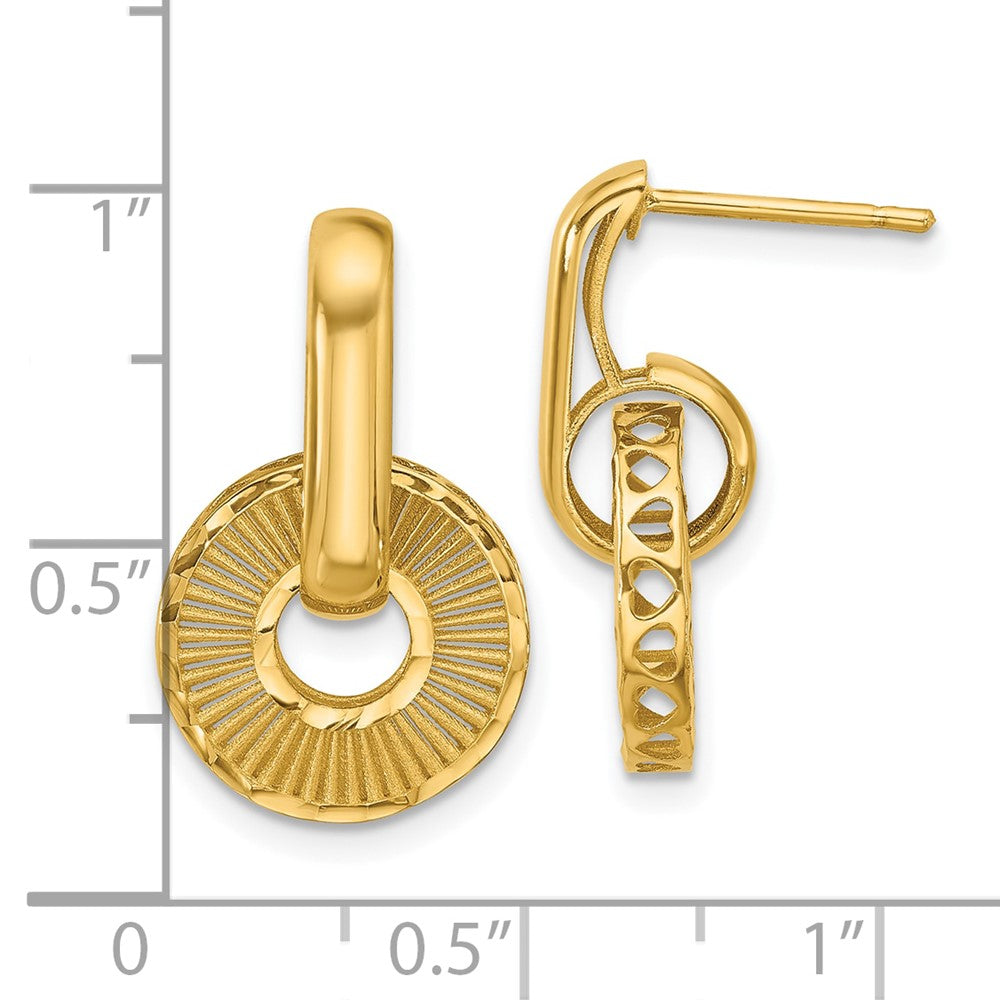 14K Gelbgold Poliert und Diamantiert Hängend Ohrstecker