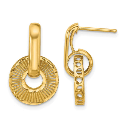 14K Gelbgold Poliert und Diamantiert Hängend Ohrstecker