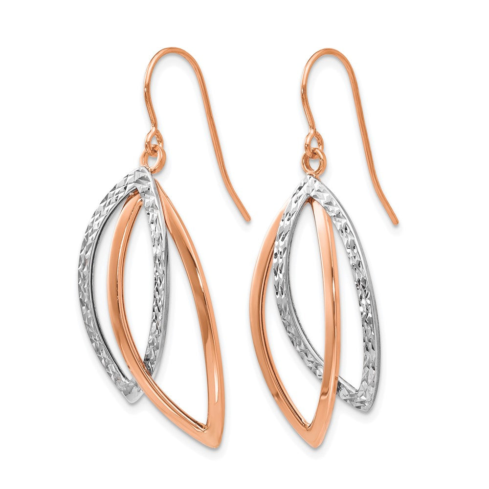 14K Weiß/ Roségold Bicolor Poliert/textured Draht Ohrhänger
