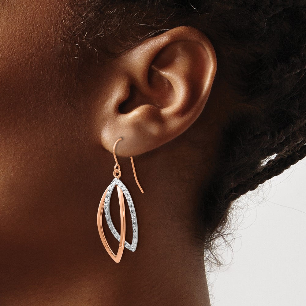 14K Weiß/ Roségold Bicolor Poliert/textured Draht Ohrhänger