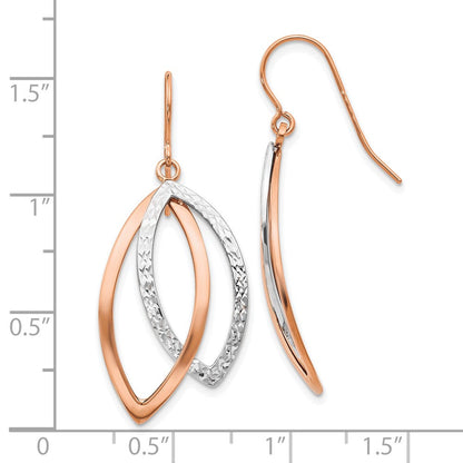 14K Weiß/ Roségold Bicolor Poliert/textured Draht Ohrhänger