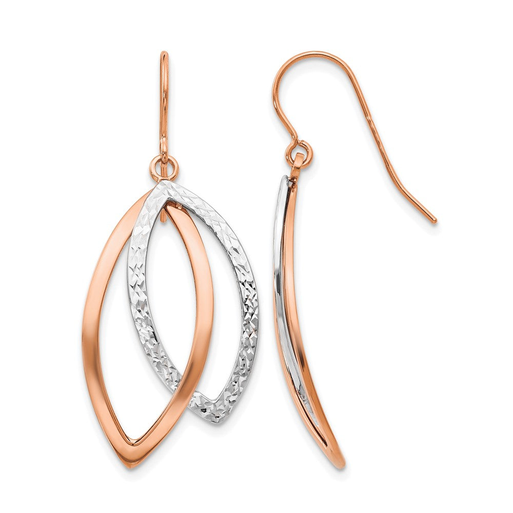 14K Weiß/ Roségold Bicolor Poliert/textured Draht Ohrhänger