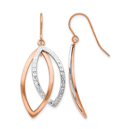 14K Weiß/ Roségold Bicolor Poliert/textured Draht Ohrhänger