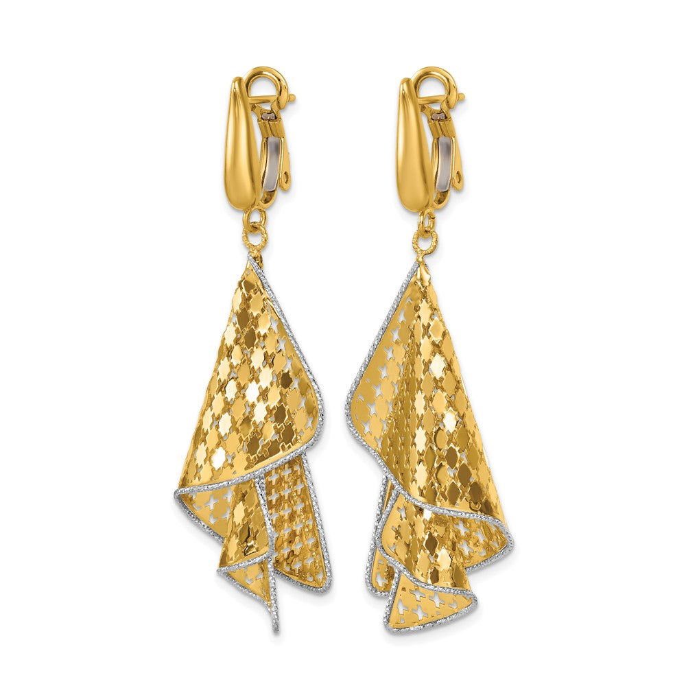 14K Bicolor Poliert & Diamantiert Stecker Omega Ohrhänger