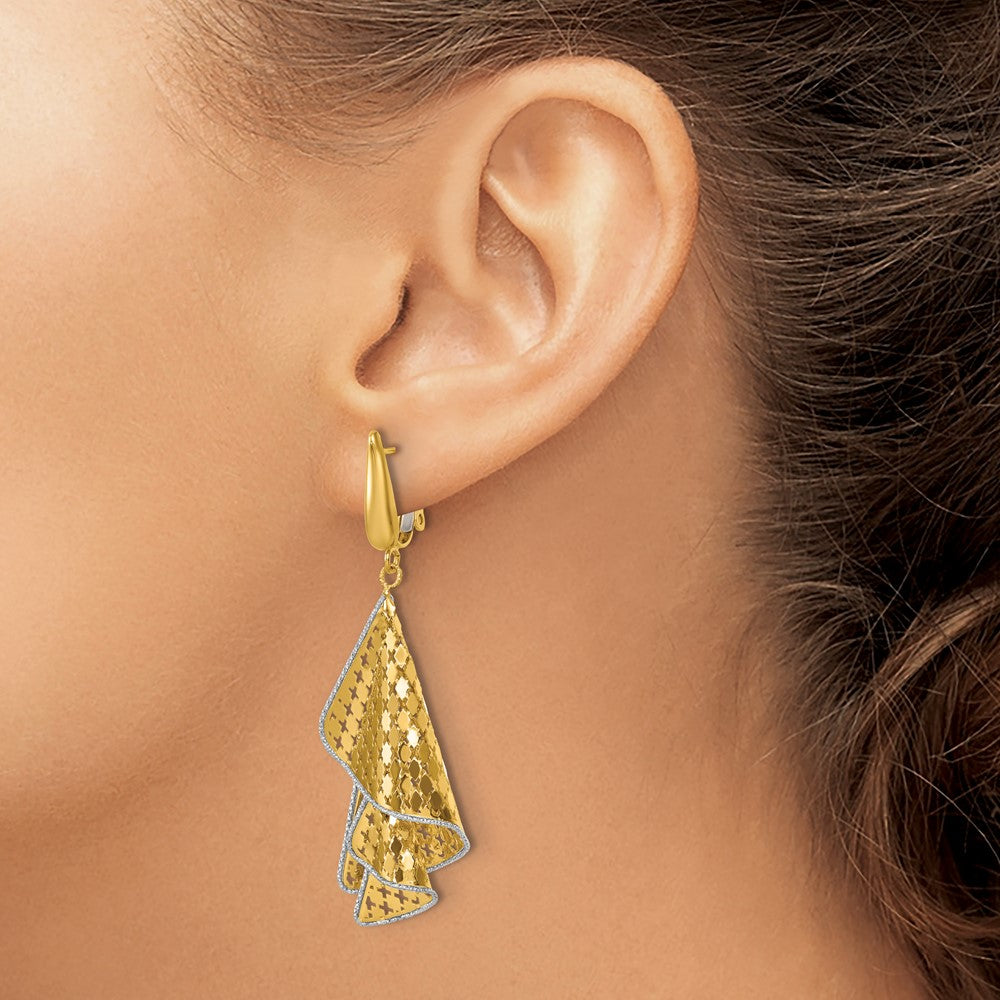 14K Bicolor Poliert & Diamantiert Stecker Omega Ohrhänger